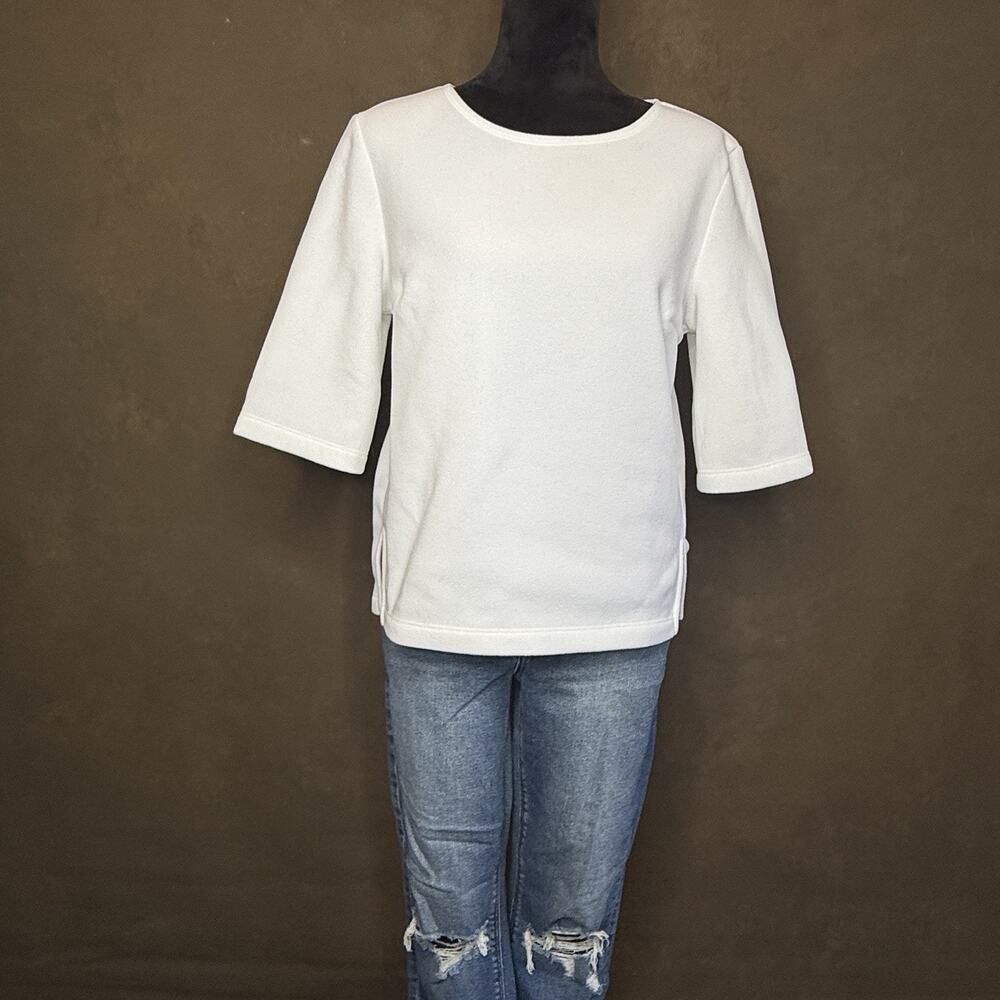 Dudley Stephens Park Slope Fleece Top White Size M 3/4 Sleeve Pullover